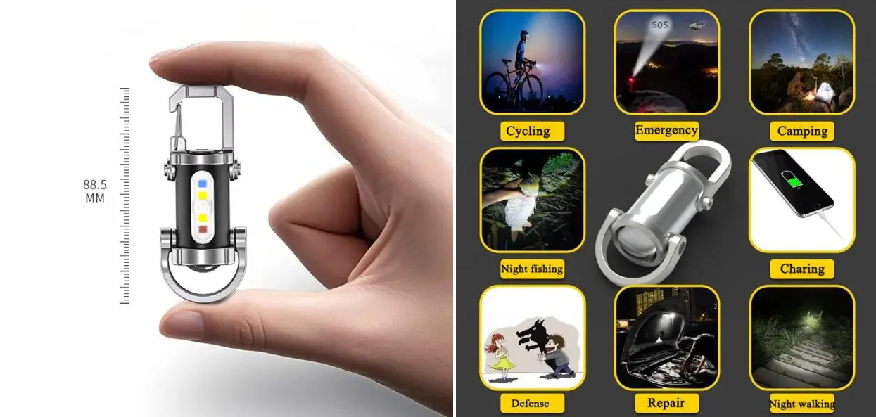 7 Modes High Power LED + COB Keychain Flashlight With Type-C Charger – KD088